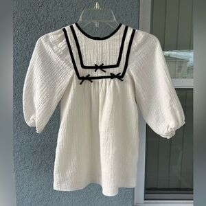 Zara Toddler Girl’s Sailor Neckline Detail Bows Balloon Sleeves Cotton Dress 5T